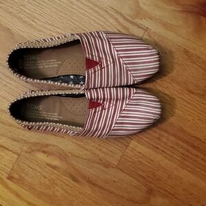 Toms Red Striped Shoes Sz 6.5